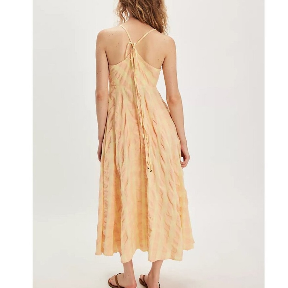 Free People Peach & Cream Tie-Front Button Midi Dress - Picture 9 of 15